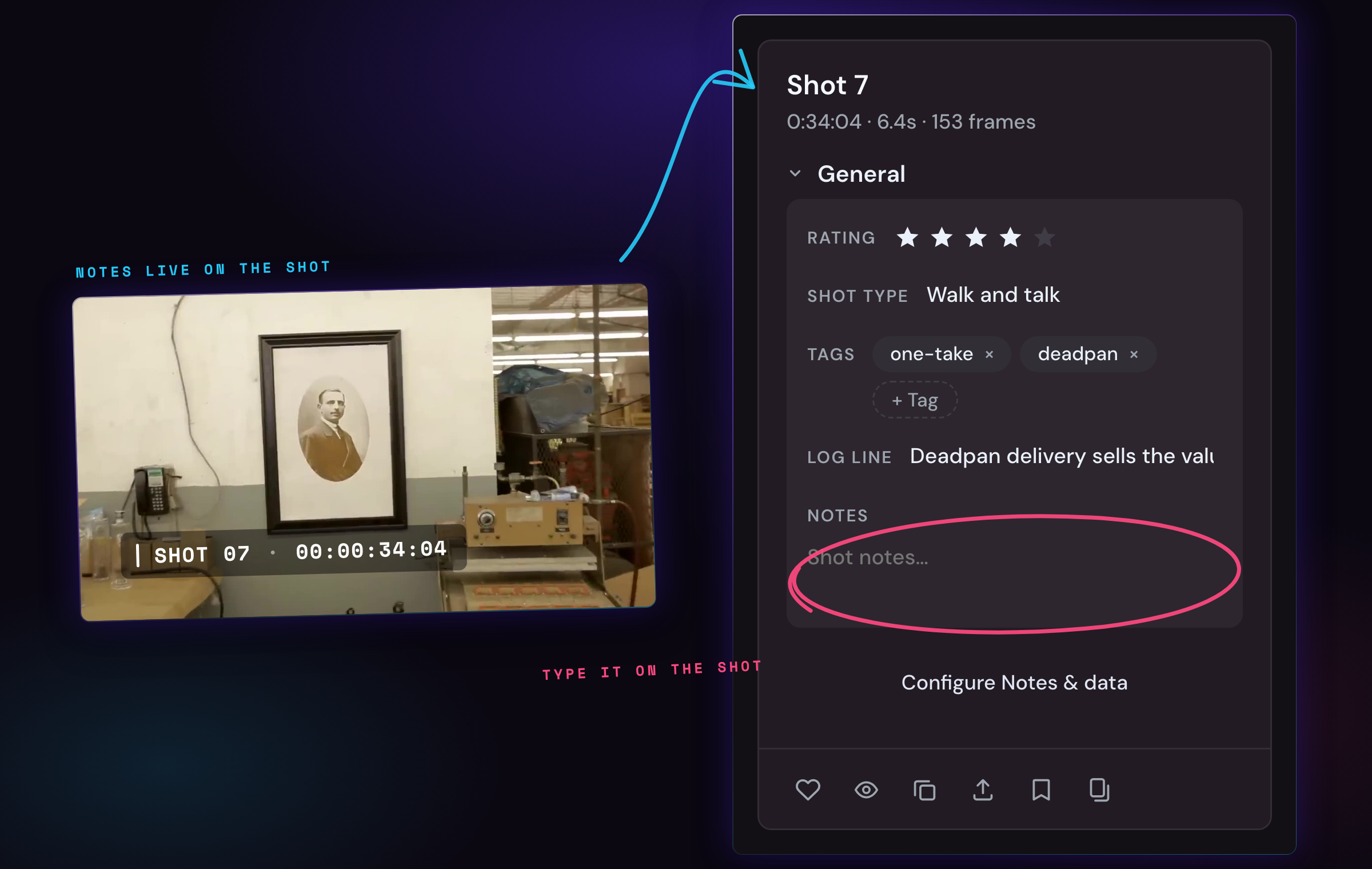 Adding notes to a shot in StoryFolder