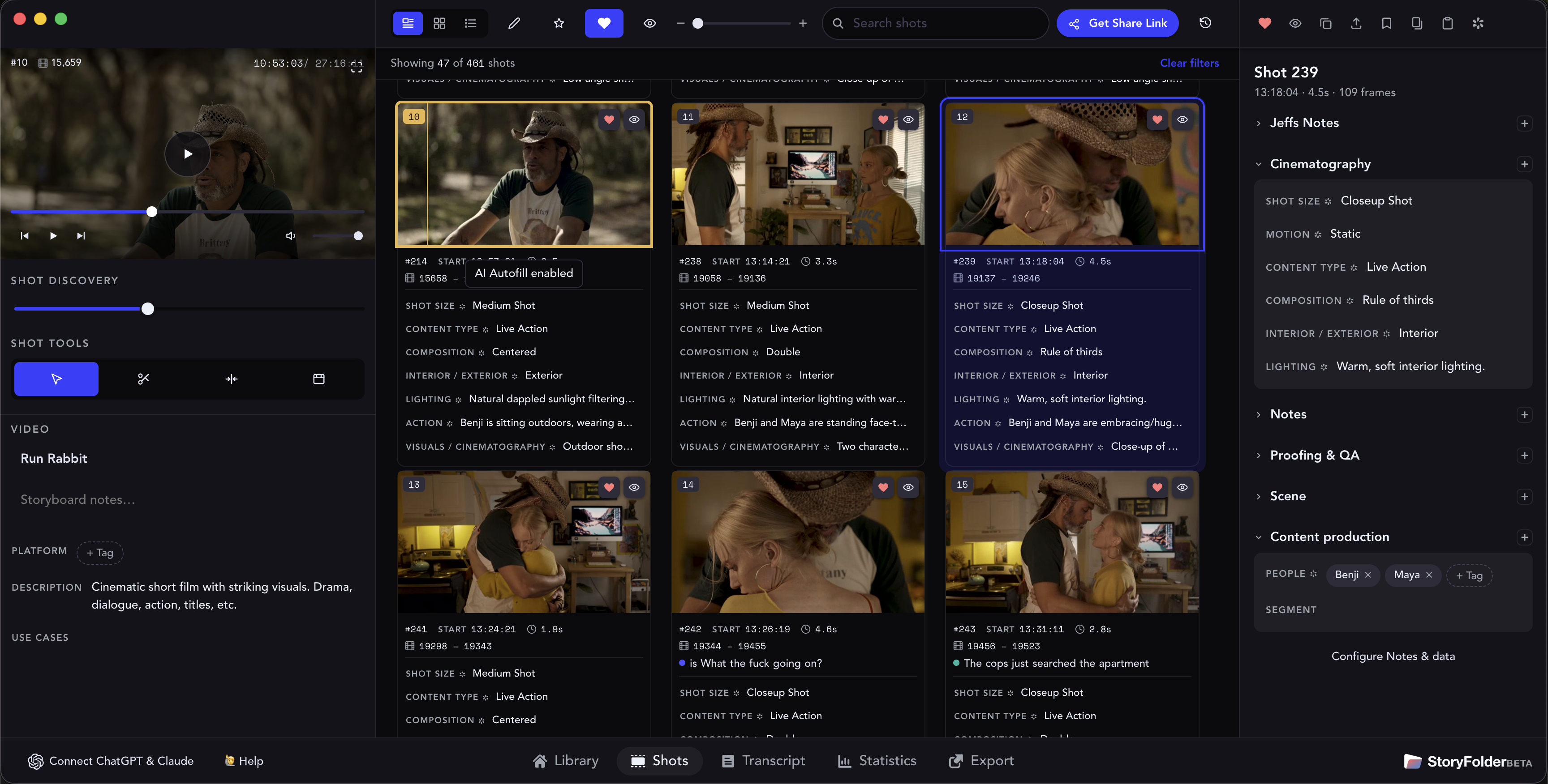 A shared StoryFolder storyboard page