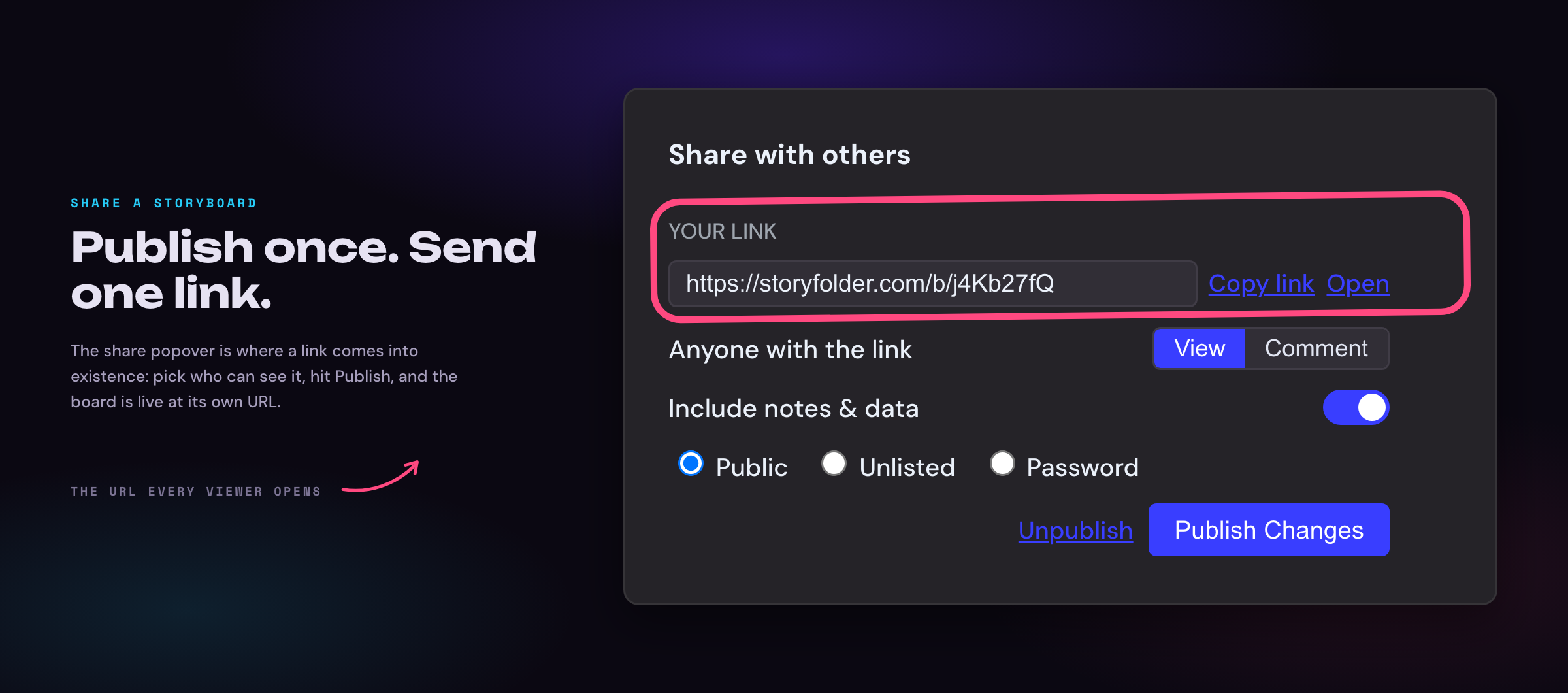 Creating a share link in StoryFolder