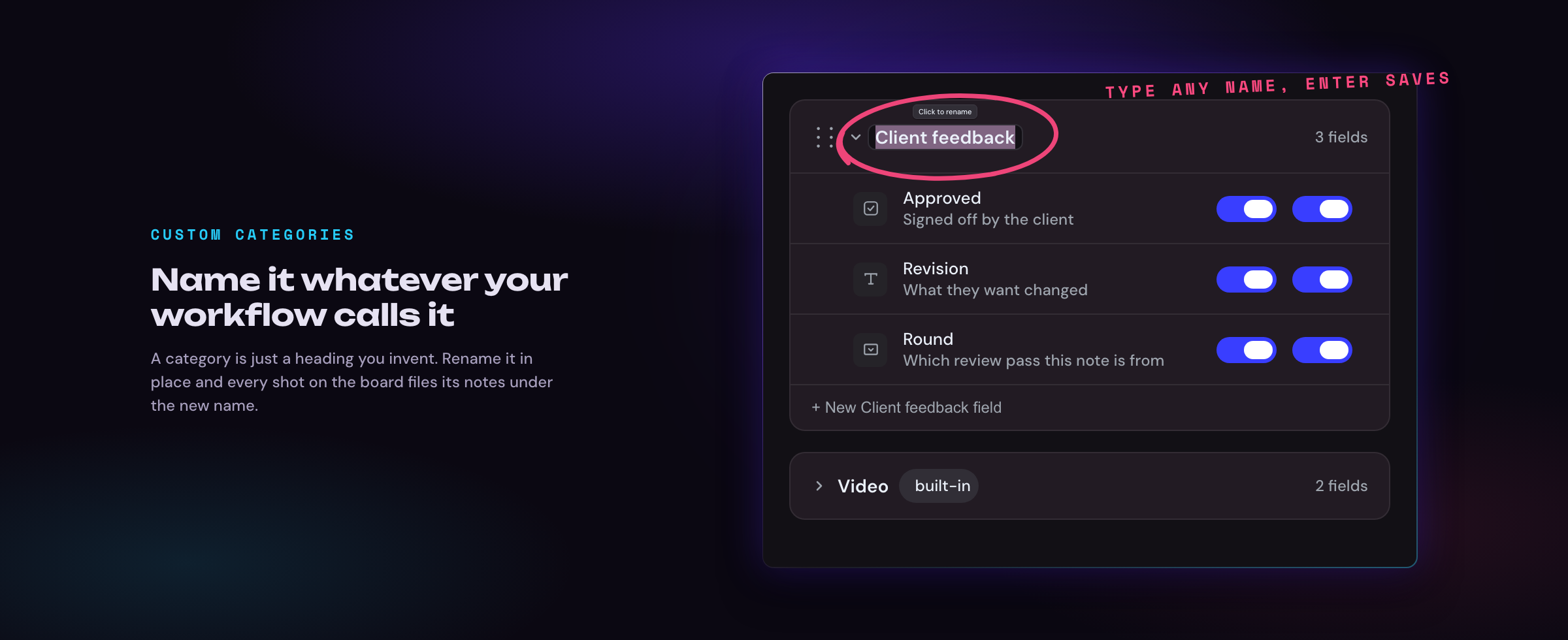 Naming a custom note category