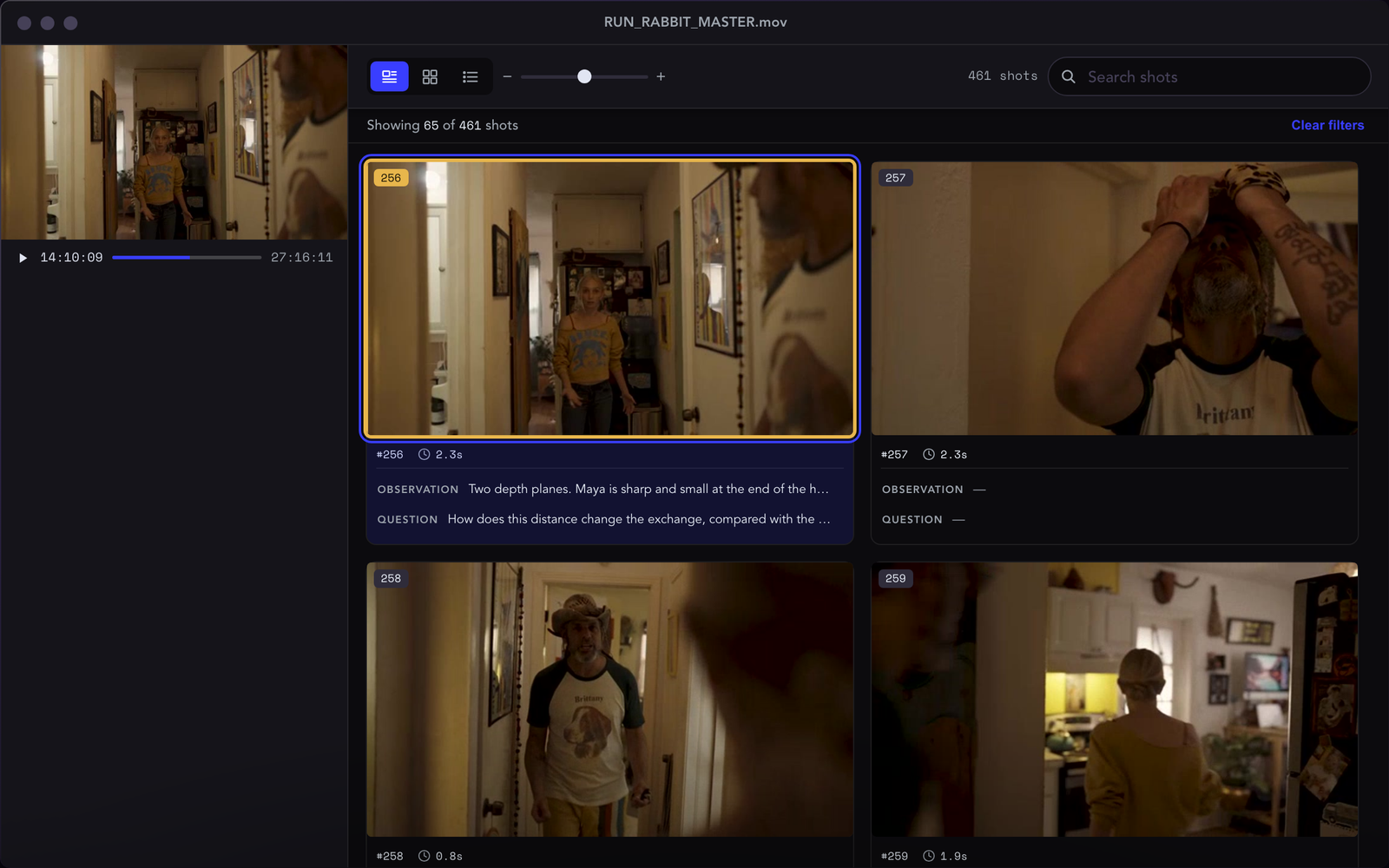 A StoryFolder video storyboard with detected shots, chosen poster frames, and notes ready for PDF export.